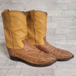 Men's Vintage Justin Western Exotic Brown Africa Leather Cowboy Boots Size 8.5